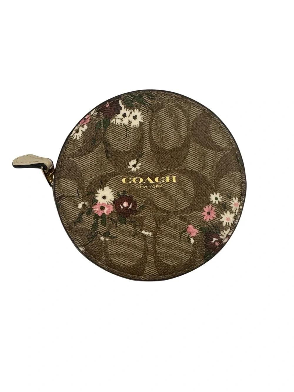 Coach Circular Floral Coin Case Bag Charm in Signature Canvas Coin Pouch C7357